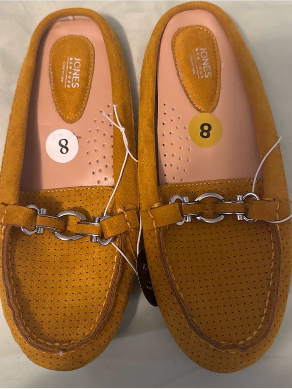 Jones New York Mustard Suede Perforated Loafers with Metal Bit